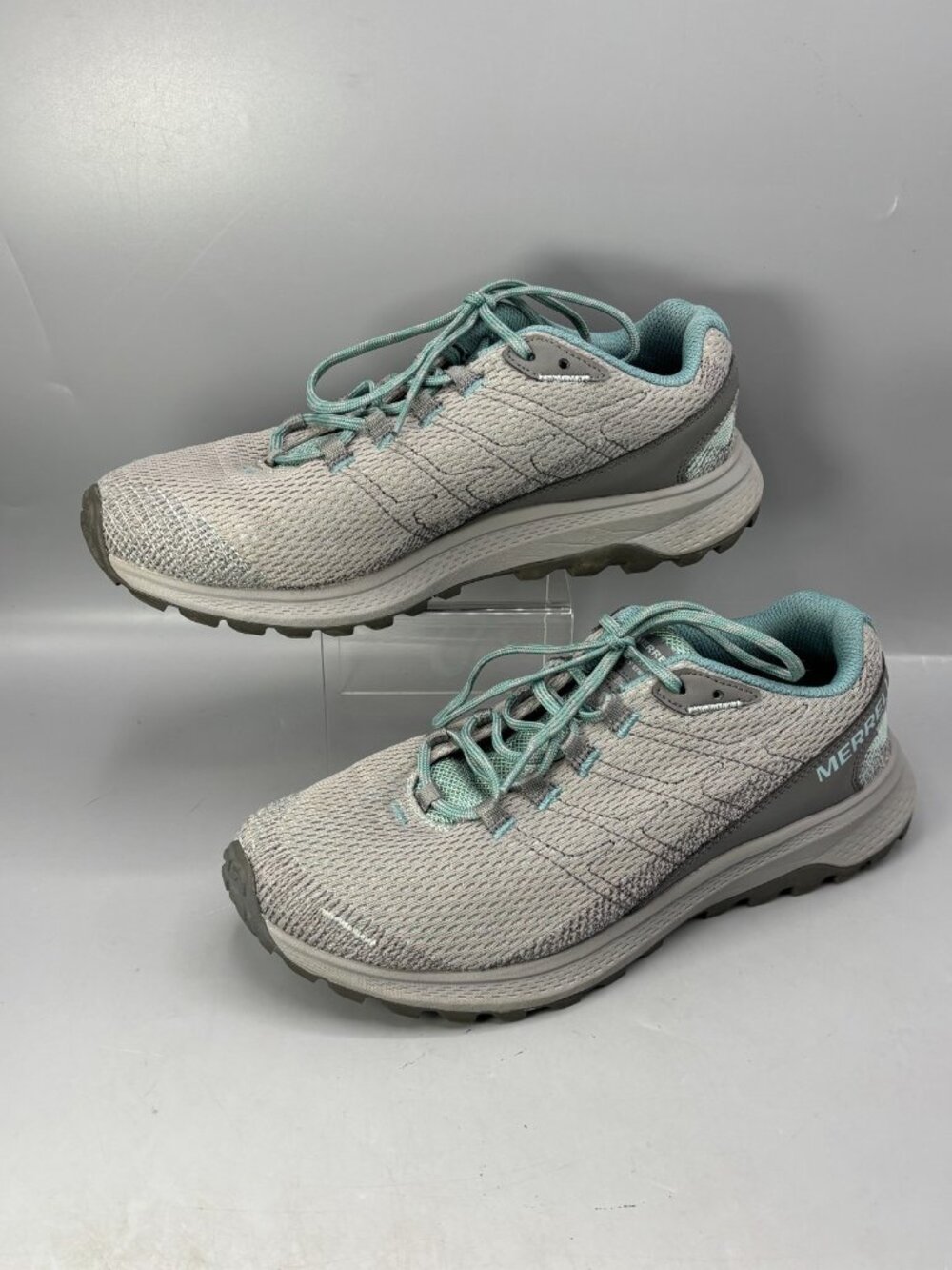 Merrell Fly Strike Trail Running Shoes Womens 9.5 Teal Gray Round Toe J067238W